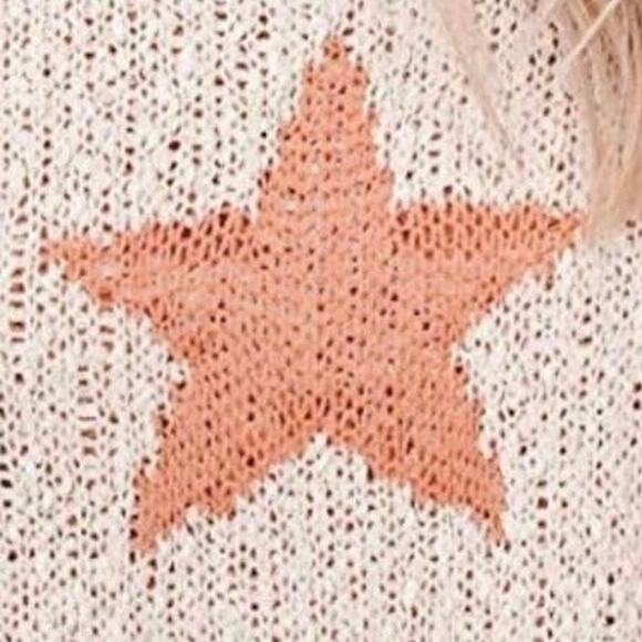 New Cream Orange Star Knit Sweater Small - Picture 4 of 4